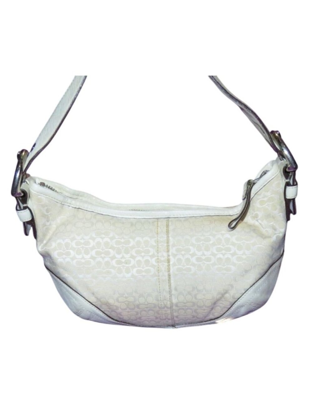 Coach 2003 Cream & White Canvas and Leather Signature Demi Baguette Shoulder Bag - Picture 2 of 12